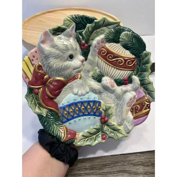 Vintage Fitz and Floyd Kristmas Kitty 9" Canape Plate Christmas Cat Ornaments - Picture 4 of 5